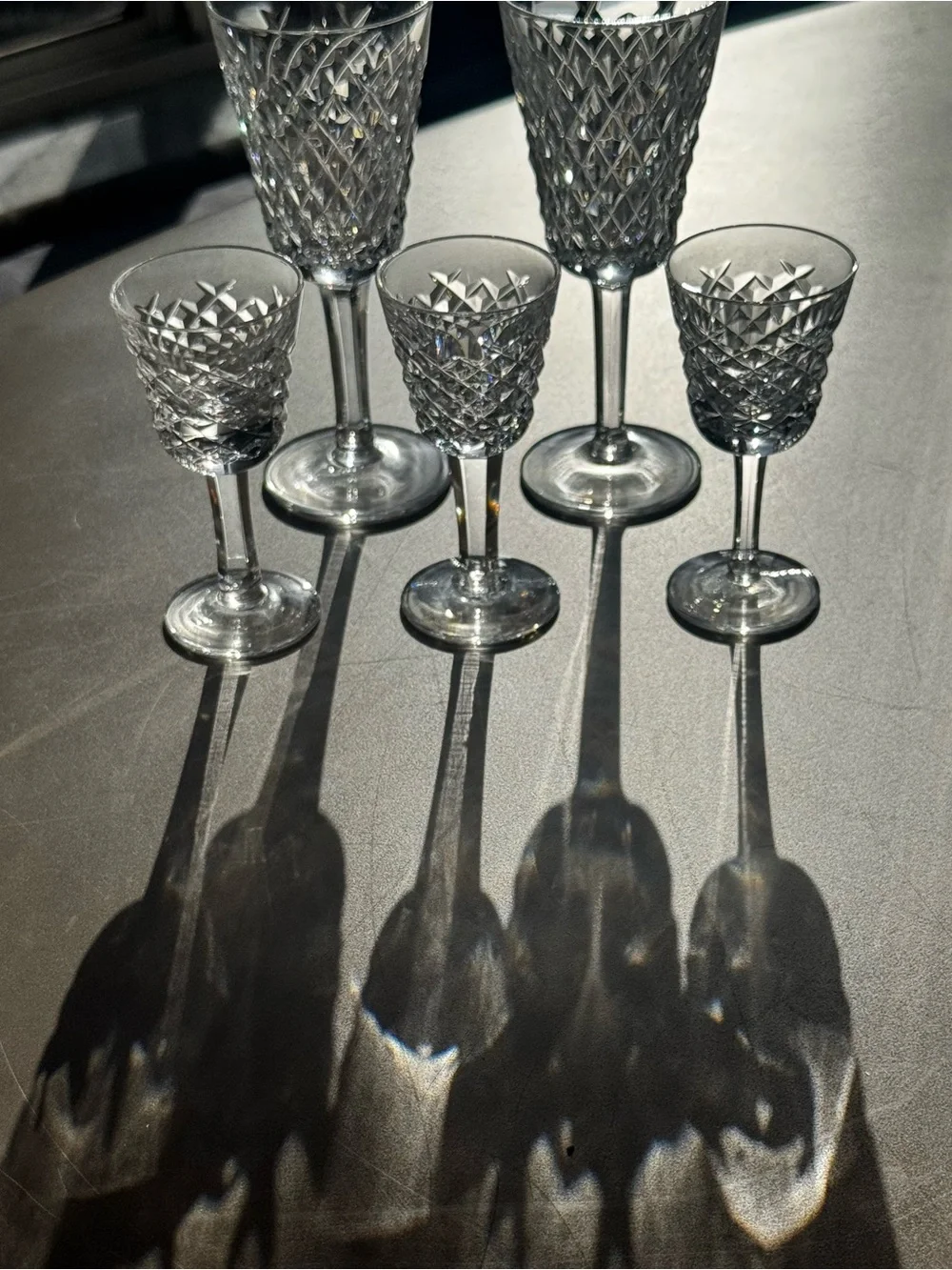 Waterford Alana Crystal Stemware Set 5 Sherry Cordial Glasses Signed